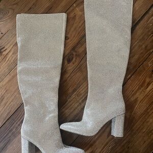 INC International Concepts Phebe Silver Rhinestone Over the Knee Boots